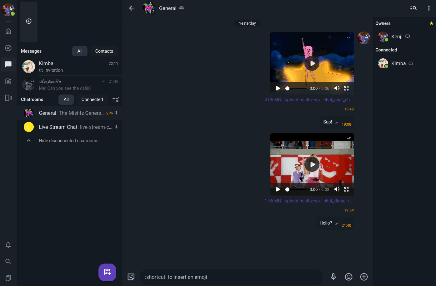 Screenshot of The Misfitz Chat Platform
